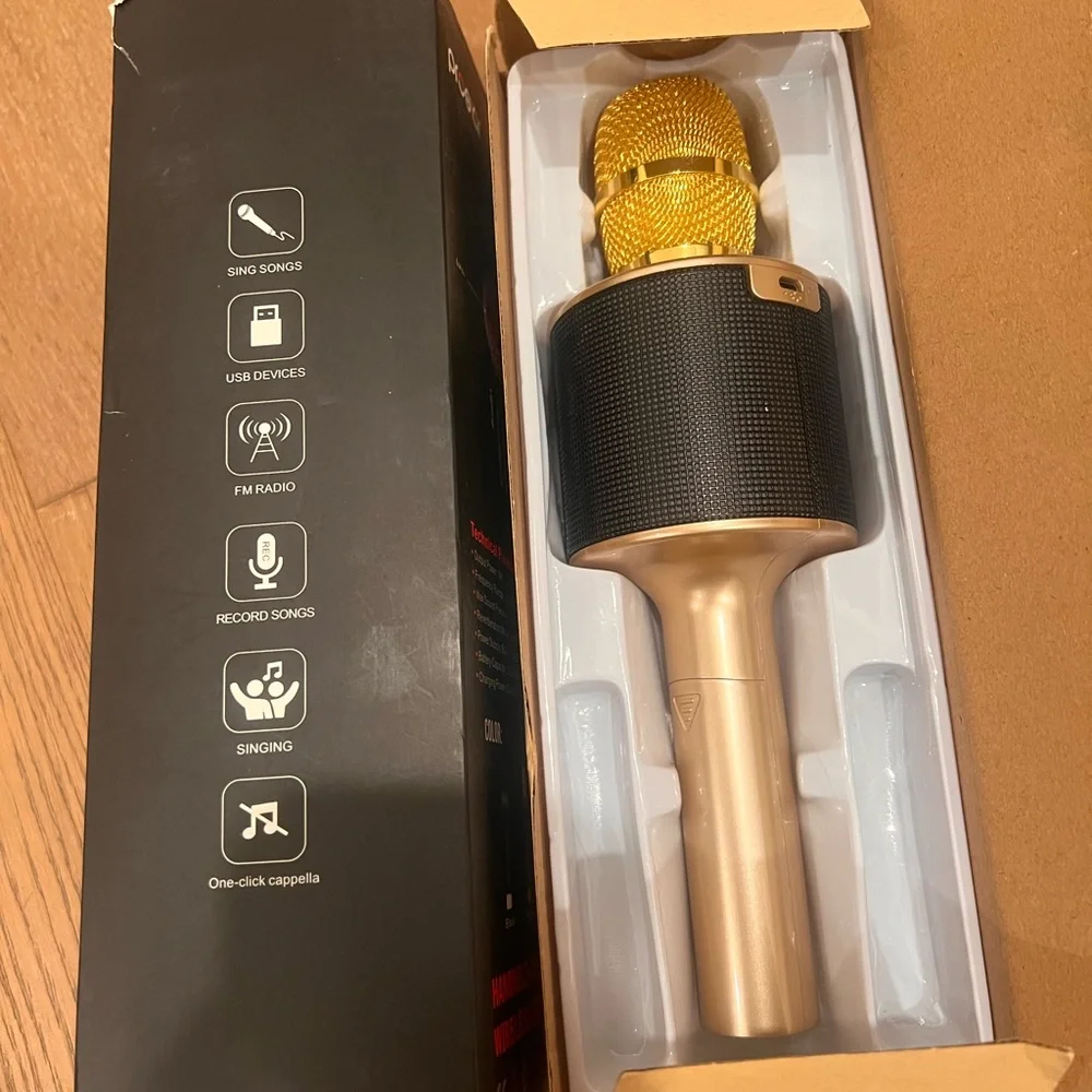 Gold and Black Wireless Microphone with Disco Lights